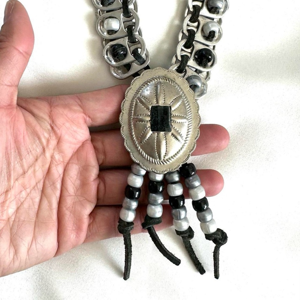 WESTERN STYLE SILVER POP TAB CONCHO NECKLACE-19”~Unique! - Picture 3 of 8